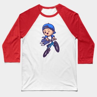 Cute Boy Riding Bicycle Cartoon Baseball T-Shirt